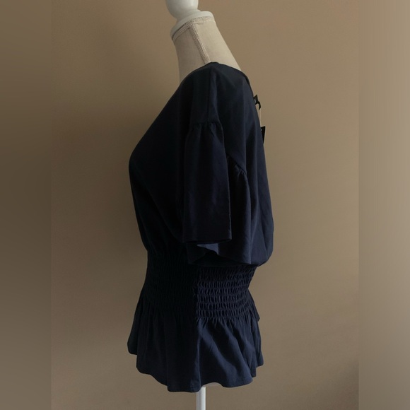 Blue Peplum Short Sleeve Top Shirt - Picture 6 of 9